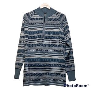 Eddie Bauer Mens  1/2 Zip up Aztec print blue sweater  | XL